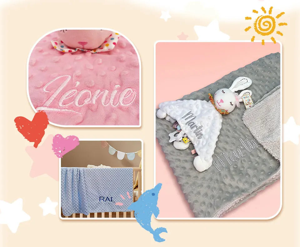 Couverture personnalisée avec doudou pour bébé,