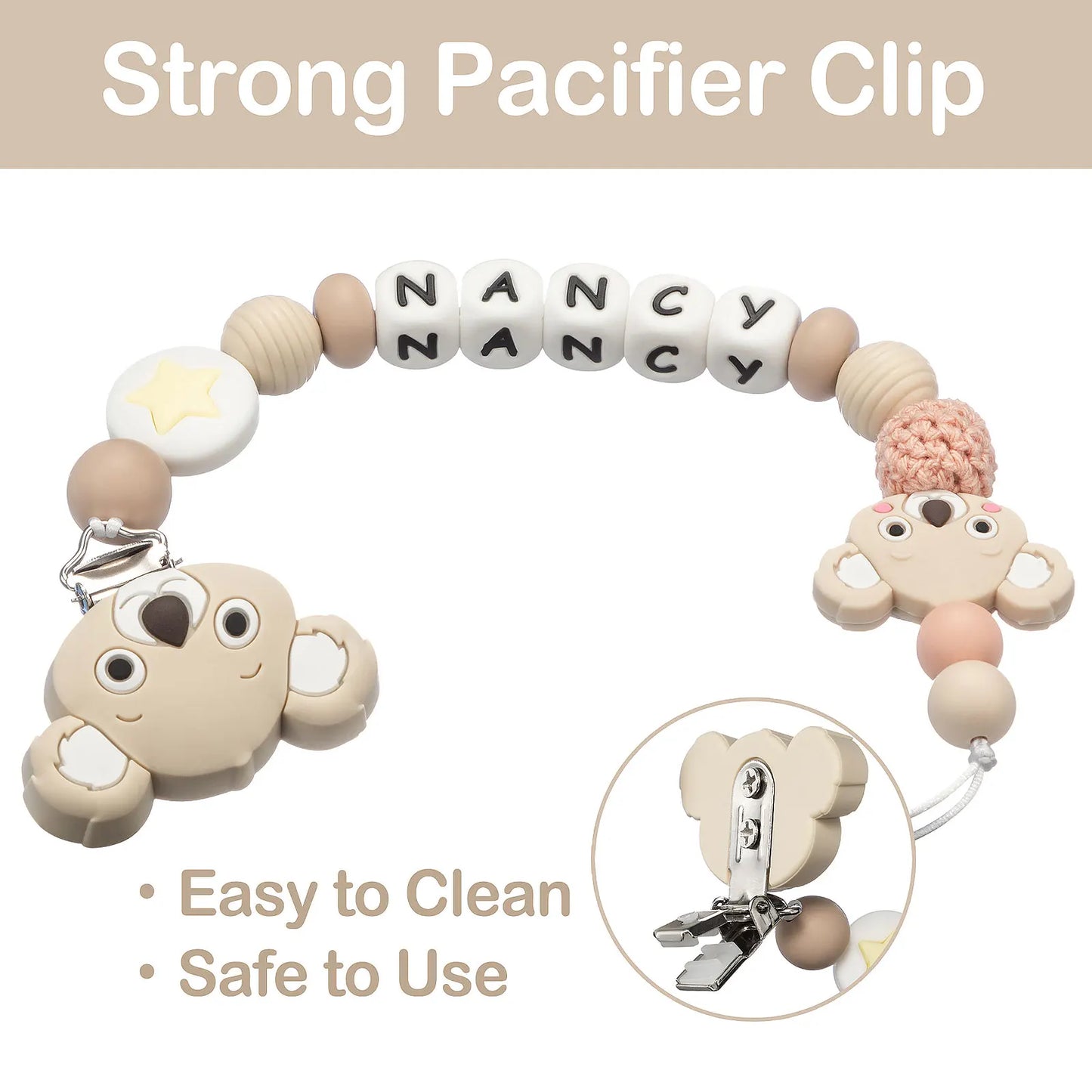 Attache-tétine personnalisé en silicone pour bébé