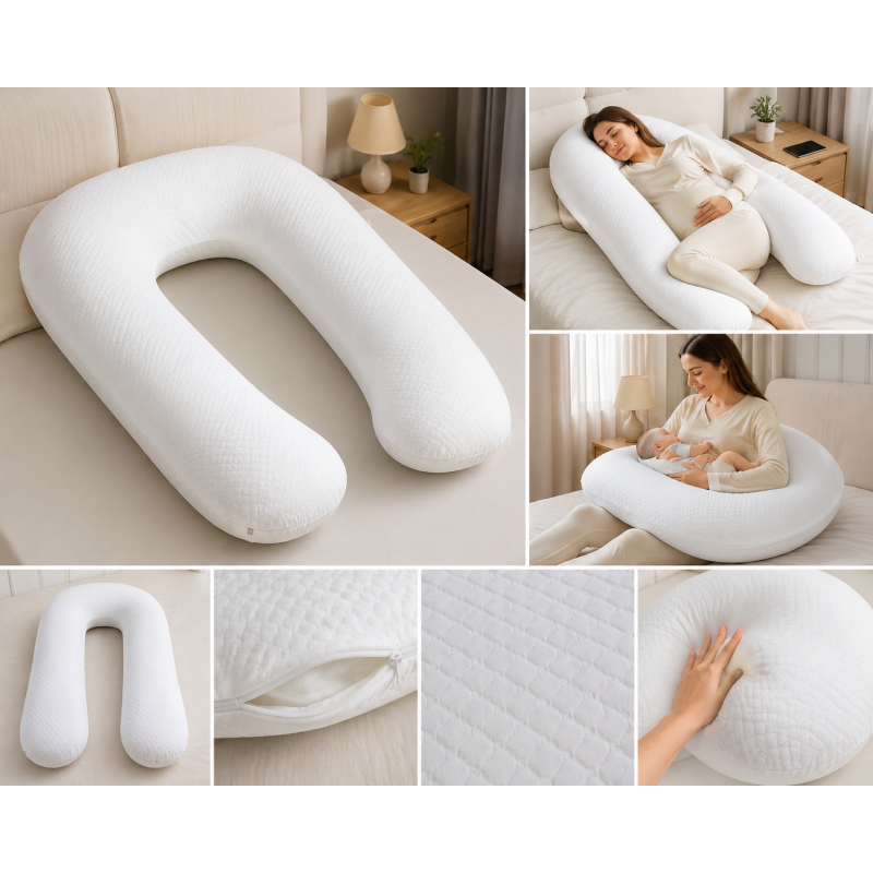 Coussin de grossesse en U multifonction blanc pour femme enceinte