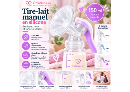 Tire-lait manuel en silicone 150 ml | Créations-as